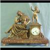 Image 1 : French figural clock, spelter, on a marble base. Angel and mirror  in the hand of the young woman ha