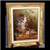 Image 1 : Boehm porcelain painting "Nature's Bounty". Numbered 6005 with  Malvern Studiomark. Framed floral ar