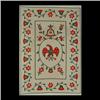Image 1 : Quilt with American Eagle in center, surrounded by stylized tulips  and daisies. Colors are red, gre