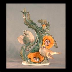 Boehm bird figure. Golden crowned kinglets and Oriental poppies.  #419, stamped. 9 1/2" tall $900-11