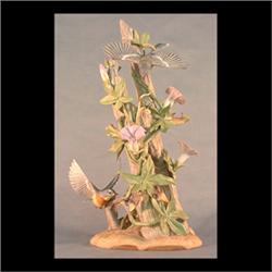 Boehm bird figure. Parula warblers with morning glories. #484,  signed. 15 3/4" $1600-1800