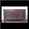 Image 1 : Early oak storage chest, probably English. Three inset panels on  the front. The panels and surround