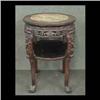Image 1 : Carved Oriental plant stand, with a scalloped top and marble inset. 31"h x 21"d $200-250