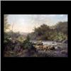 Image 1 : Oil on canvas. Landscape with two figures fishing by a river.  William Thompson Russell Smith. Frame