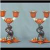 Image 1 : Pair of Herend dolphin candlesticks. Note small chip on point of  one holder. 7"h   $80-120