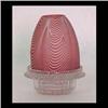 Image 1 : S. Clarke Fairy lamp with Nailsea shade. White loops on red ground. 5 1/2" high $250-350