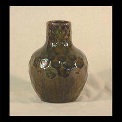 Chelsea Keramic Art Works pottery vase. Honeycomb surface with  brownish green high-gloss glaze. Min