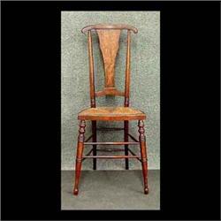 Inlaid side chair with a rush seat, mahogany. Note 2 1/2" split in  the rush. 39" h X 15" w X 14 1/2