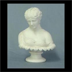 Parian bust of a classical style female with long flowing hair. 9"h $80-120