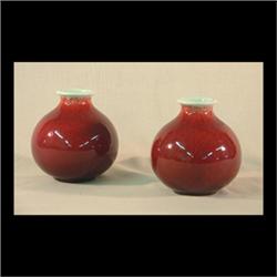 Catalina Island pair of oxblood glaze vases. 4" $200-300