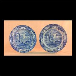 Five Spode plates, Italian pattern. Note one plate is cracked and  repaired.  Three are 9 3/4" and t