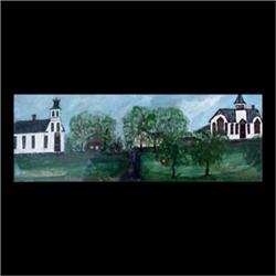Gouache on paper. Baptist Church, Cherry Valley. Signed and titled.  Martha Burlingham. Matted and f