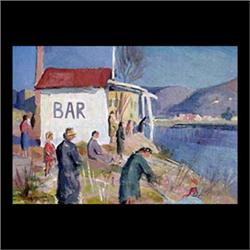 Oil on board. Il Bar di Bellariva. Signed R. Marma and dated 1949,  lower left. Rudolfo Marma. Frame