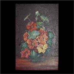 Oil on panel. Floral still life. Signed lower right. A. Foulis.  Framed. 9" X 5 1/2" $30-50