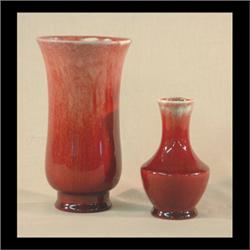 Catalina Island oxblood glaze vase. Also, a Franciscan vase with  oxblood glaze. 5" and 7" $200-300