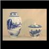 Two items: covered jar, Ming K'ang Hsi. China 1662-1722. Blue and  white decoration of Oriental land
