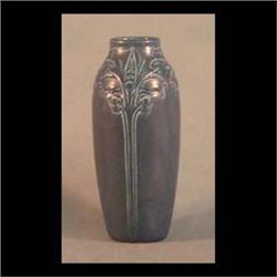 Rookwood production vase. Dark blue with Arts & Crafts leaves and  berries. Shape #2115. 1921. 6 1/2