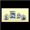 Image 1 : Three Canton pot-de-creme cups with lids. Circa 1840. Canton  noggin, cloud edge, trees, bridge, pag