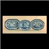 Image 1 : Three small Canton platters. Circa 1840. Two coffin-shaped and one  oval. Cloud rim, trees, bridge,