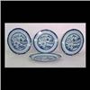 Image 1 : Seven Canton dinner plates. Circa 1840. Clouds around edge,  pagodas, trees, boat, and a bridge. Min