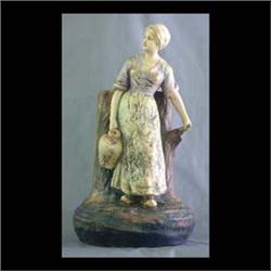 Amphora figural vase. Woman with jug. Impressed mark, Amphora,  Austria, and crown. #4860-36. 14 1/2