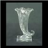 Image 1 : Steuben clear glass cornucopia shaped vase on a square plinth.  Signed Steuben. 6 1/2" h X 4" d $120