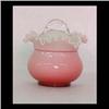 Image 1 : Victorian Burmese sugar bowl. Ruffled top, clear thorn handle on  top. Note chips to lid and one on
