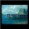 Image 1 : Oil on board. Dock scene. Signed illegibly and dated 1916, lower  right. 20th century American Schoo