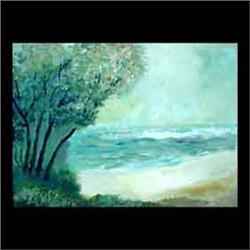 Oil on board. Landscape with beach. Signed Wray Manning, lower  right. Framed. 21 1/2" X 29 1/2" $60