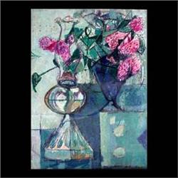Oil on panel, board. Floral still life. Signed M. Shulman, lower  right. Morris Shulman. Framed. 25
