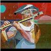 Image 1 : Mixed media collage. Clown playing flute. 20th century American  School. Matted and framed. 7 1/2" X