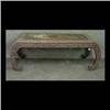 Image 1 : Carved Oriental teakwood tea table with C-shaped legs. Note top  needs to be refinished. 15"h x 42"w