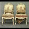Image 1 : Pair of Louis XV style side chairs. Fine needlepoint and  petitpoint seats and backs. Paint and gilt