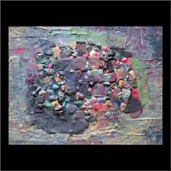 Mixed media abstract. Morris Shulman. Framed. 15 1/4" X 19 3/4" $60-120