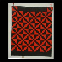 Black and red quilt. Asymmetrical pinwheel variation in Amish  style. 75" l X 62" w $250-350