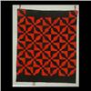 Image 1 : Black and red quilt. Asymmetrical pinwheel variation in Amish  style. 75" l X 62" w $250-350