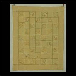 Quilt, yellow with embroidered bird pattern. 81" x 66" $150-250
