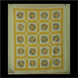Quilt, white and yellow background with Dresden plate design. 74" x 90" $150-250