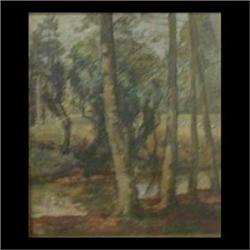 Margaret Snowden. "The Stream", oil on canvas. Signed and dated   1927, also signed on verso. Framed