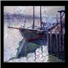 Image 1 : Oil on canvas. Dock scene. Signed A.N. Davis, lower right. Framed.  Note paint loss along left edge