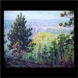 Oil on board. Landscape. Signed Glen Sheffer, lower left. Framed. 12 1/2" X 15 1/2" $1400-1800