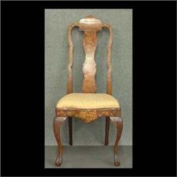 Marquetry inlaid side chair with vase splat and cabriole legs.  Circa 19th century. Note some veneer