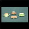 Image 1 : Three Spode miniature cup and saucer sets. Two red and one green.  Also, a crown Staffordshire sauce