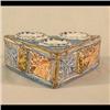 Image 1 : Talavero, redware triangular shape dish with three wells, lion head  prunts, Italian. Note surface w