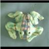 Image 1 : Overbeck pottery frog. Pale green with pink and blue back. 2" long $400-500