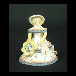 Overbeck figure of Colonial woman decorated in blue and pink. 4" $300-400