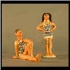 Image 1 : Pair of Shearwater bather figures. Man and woman in blue and white  bathing suits. Both marked. Woma