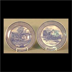 Royal Doulton Pair of blue and white, plates. Banquet souvenirs.  Iron mill, Troy, New York, and For