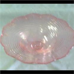 Steuben console bowl with a cranberry crimped edge and clear  base. Signed Steuben, acid stamp block
