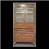 Victorian two piece secretary desk bookcase. Flame grained veneer  front, two glass doors above slan